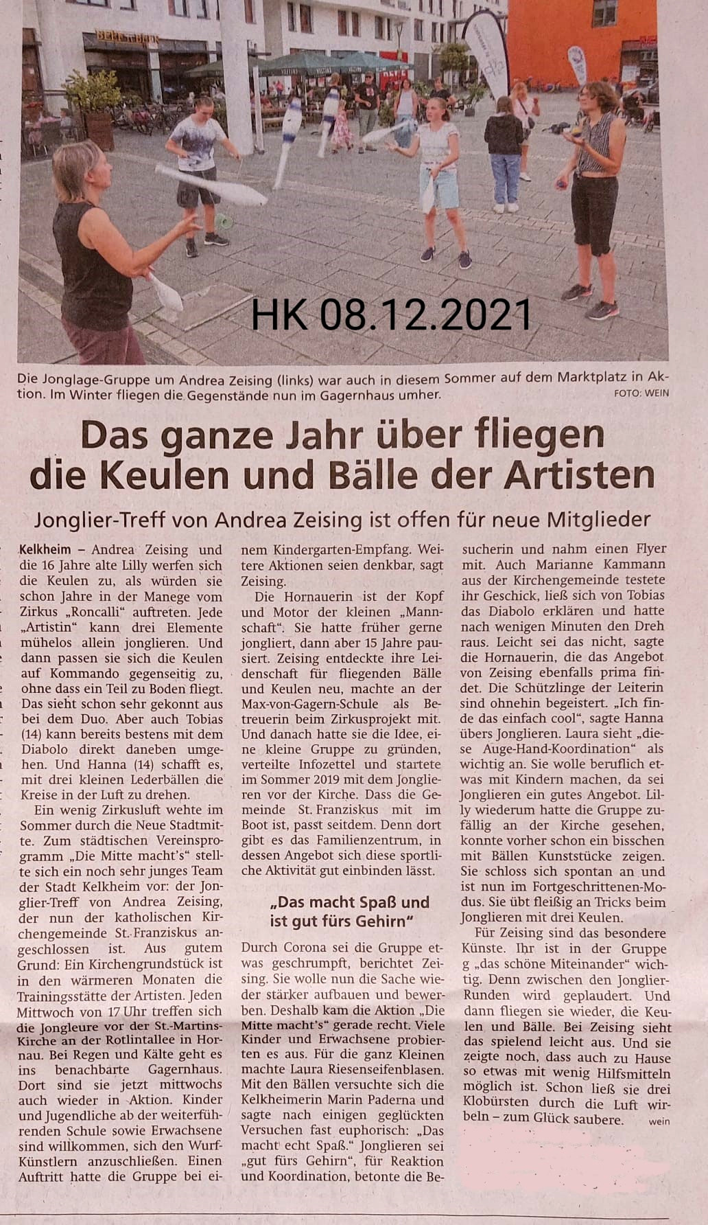 Zeitungsartikel zu Die Mitte Machts 2021 zum Thema Jonglieren Kelkheim